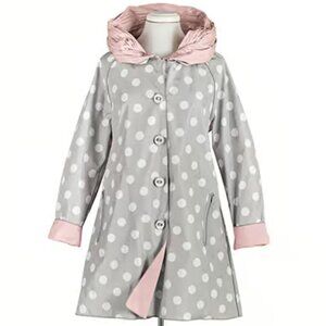 *NWOT* Polka Dot Reversible Raincoat with Pleated Hood & White Buttons